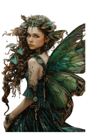 image of a fairy with butterflies and leaves in her hair