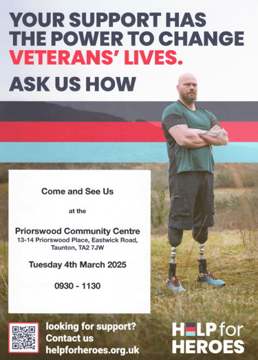 a man with a green shirt and black pants help for heroes