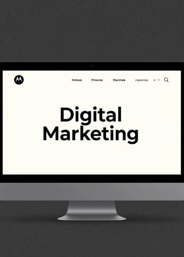 A minimalist, flat-lay photograph of digital marketing assets for the Motorola WBF campaign. The design on the screen is typography-heavy and clean, reflecting the premium editorial style. The background is a textured charcoal surface (#111111) with soft, warm lighting.