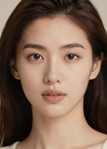 A close-up artistic portrait of a woman with radiant skin, soft natural lighting highlighting facial contours, neutral makeup, against a beige background. Professional, high-end editorial style using #FDFBF7 and #4B2E2B tones.