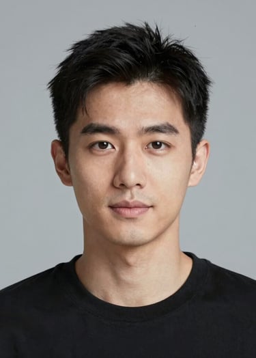 A crisp, professional headshot of the actor with a neutral expression. Clean, cinematic lighting against a soft #A8A8A8 background. The focus is sharp on the eyes, representing professional clarity.