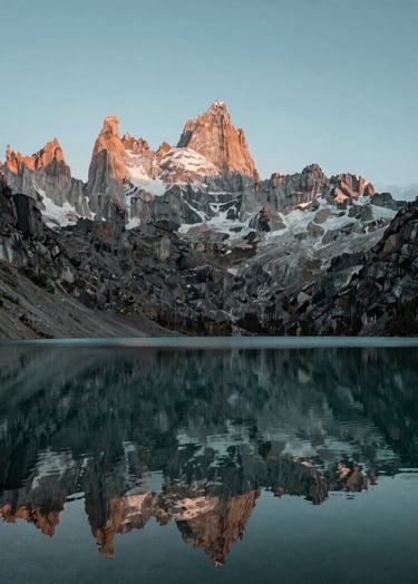 A wide-angle landscape photograph of an alpine lake reflecting the jagged peaks of the North American / US Rocky Mountains, shot during the blue hour with deep muted teal and sage green tones, clean and modern composition.