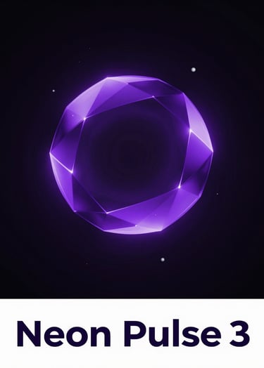A high-concept album cover for a techno single titled 'Neon Pulse'. It features a minimalist 3D geometric orb glowing with vibrant #7A7CF1 purple light against a deep #0A0A0F black background. Subtle #E0E0EB silver light particles float around the core. Sleek, modern, and high-energy nightlife aesthetic.