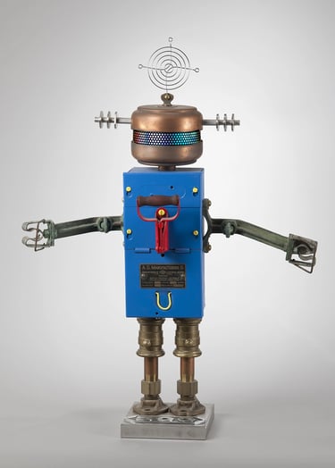 Assemblage robot named AG500 by Santa Barbara sculptor Tal Avitzur.