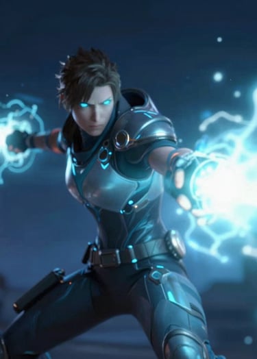 An action shot from Solstice showing a futuristic protagonist using a light-based tool. The scene is full of glowing blue and white energy (#A7BCCB, #E0E8F0) with deep navy shadows (#1A202C). Professional game photography style.