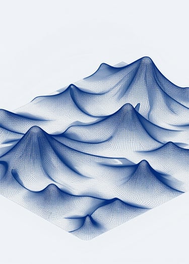 A clean, technical visualization of a procedural terrain mesh in a developer environment, showing wireframe nodes and vertex data. Professional UI aesthetic with muted #3F516B blue tones on a clean background.