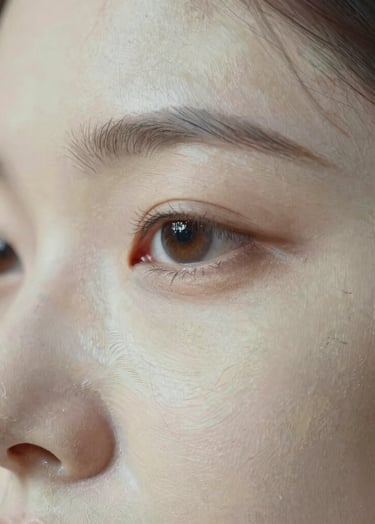 A macro detail shot of the profile painting, focusing on the eye and the play of soft morning light across the face. The brushwork is refined and professional, conveying artistic depth through a limited palette of off-white and warm grey.