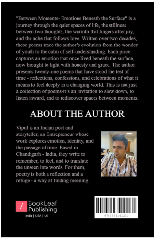 Back cover of Between Moments Emotions Beneath the Surface Back Cover book by Vipul Sharma