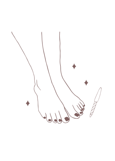 "Illustratie van verzorgde voeten met sprankelende accenten, ideaal voor ontspanning en zorg.