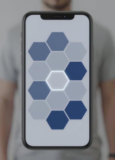 A futuristic biometric login screen concept for a mobile app. It features a sophisticated hexagonal scanning pattern in #7A8C9E and #2D3A4B. The aesthetic is clean, secure, and cutting-edge, perfectly matching a professional designer portfolio.