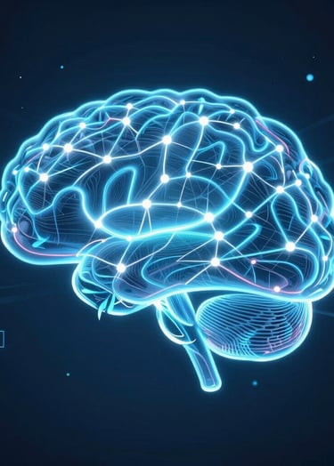 Close-up of a digital brain with interconnected neurons glowing in a cosmic space setting.