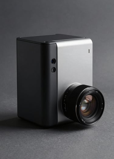 High-end commercial photography of a sleek minimalist designer accessory, studio lighting with sharp shadows in dark charcoal black and light silver grey tones, professional Central European aesthetic.