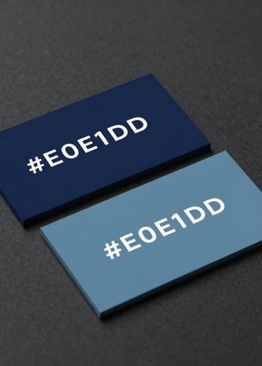 Two business cards overlapping on a dark surface, showcasing premium typography and the #E0E1DD accent color against a #0D1B2A base. Professional and inviting.