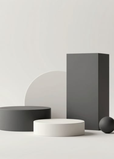 Sophisticated studio visual. A clean, geometric arrangement of luxury items. Bright, even lighting, subtle contrast. Palette using #F8F5F2 and #1A1A1A accents.