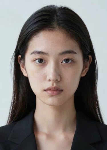 Retrato de gran formato de una cara nueva descubierta por la agencia. Piel perfecta, mirada intensa y un estilo fashion editorial. Iluminaci3n de alto contraste con sombras profundas en #0B1E22 y luces suaves en #ECF3F4.