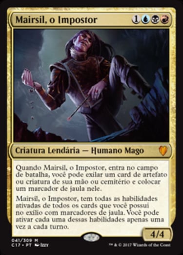 Portuguese Mairsil, o Impostor Magic: The Gathering card featuring character art of a wizard in a cave.