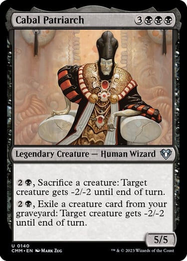 Cabal Patriarch Magic the Gathering card featuring a dark human wizard sitting on a throne.