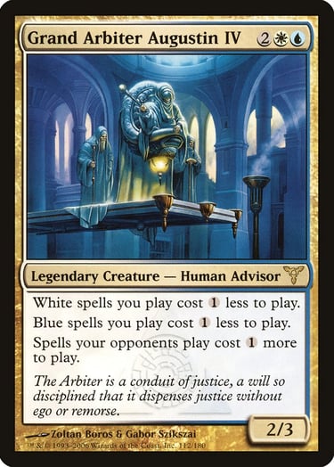 Grand Arbiter Augustin IV Magic: The Gathering card featuring a blue and white legendary creature.