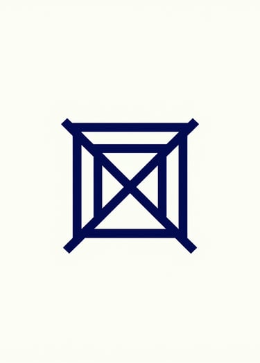 A close-up of a minimalist geometric logo design centered on a clean #F8F8F4 background. The mark is constructed with perfect mathematical proportions, using thin lines in #0F1E2E. The style is modern, architectural, and highly professional, reflecting strategic precision.