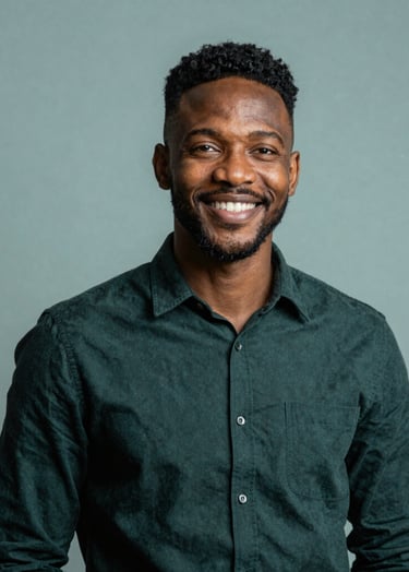 A sophisticated individual portrait of a professional in a modern South African studio, with lighting that creates a Sage Teal mood. The composition is clean and inviting.