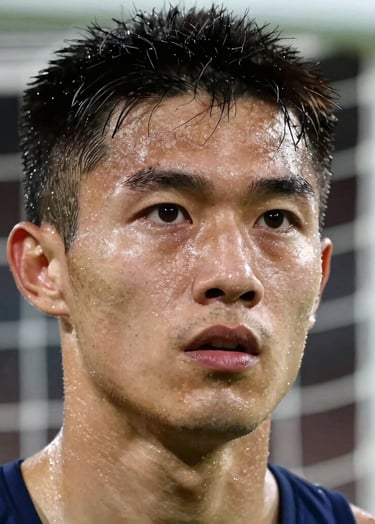 A close-up, high-action shot of an athlete's face covered in sweat, eyes focused intensely on the goal. Professional sports photography style with a shallow depth of field, using colors like #403B3B in the background and #F2F1ED for skin highlights.