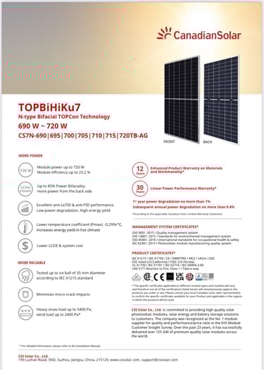 Datasheet tấm pin mặt trời
