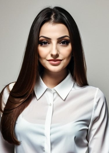 a woman with long hair and a white shirt