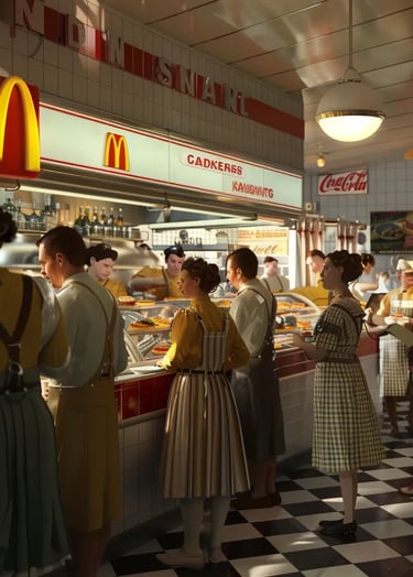 1940s McDonald's restaurant, symbolizing Ray Kroc's early vision for the franchise