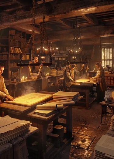printing press in 16th-century England producing the first pages of the Coverdale Bible