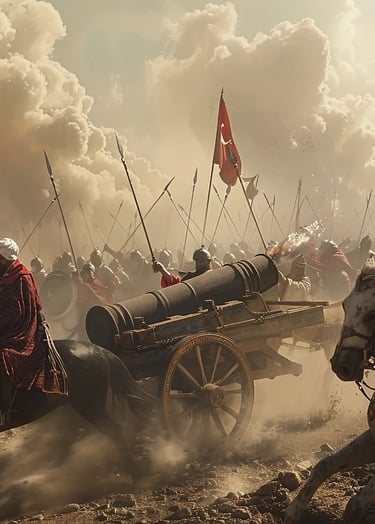 f Ottoman cannons firing toward Mamluk cavalry