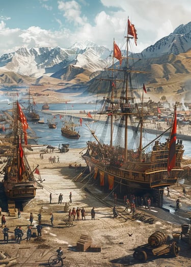 f Peruvian naval forces assembling their first fleet in the bustling port of Callao