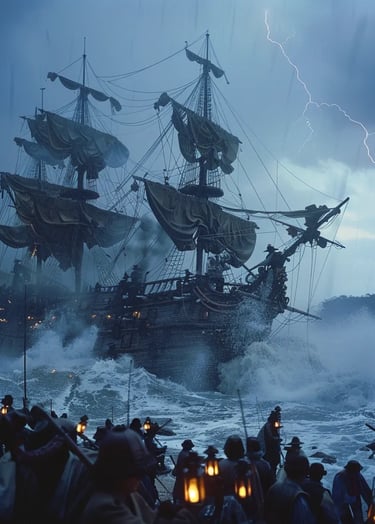 Spanish galleon San Felipe caught in a raging storm