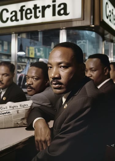 a segregated lunch counter where Black protesters, including Martin Luther King Jr