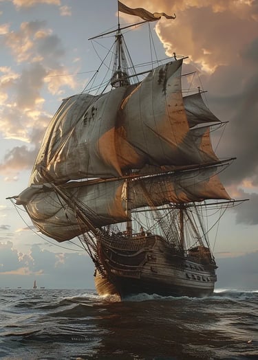 Dutch East India Company ship Eendracht sailing under a bright southern sky