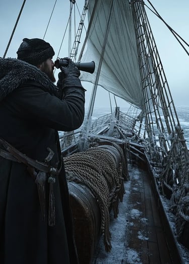 Frozen seascape south of Cape Horn, 1820, Captain Nathaniel B. Palmer gazing