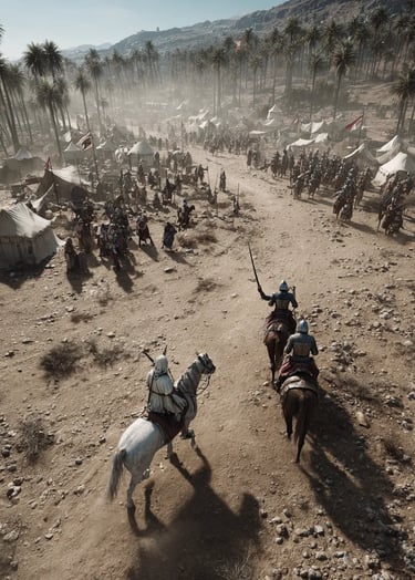 hills of Hattin under a blistering midday sun, 1187: Saladin on horseback