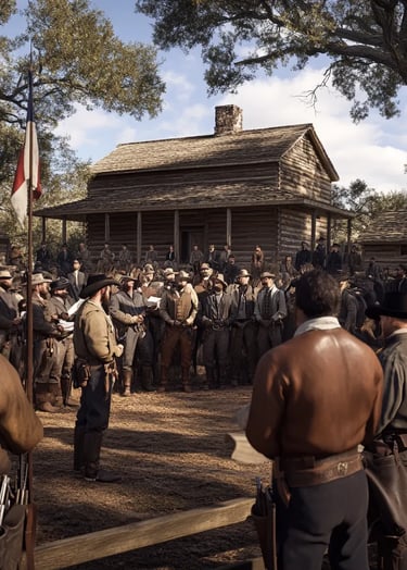 1835 Texas Rangers formed, frontier outpost, settlers, parchment decree.