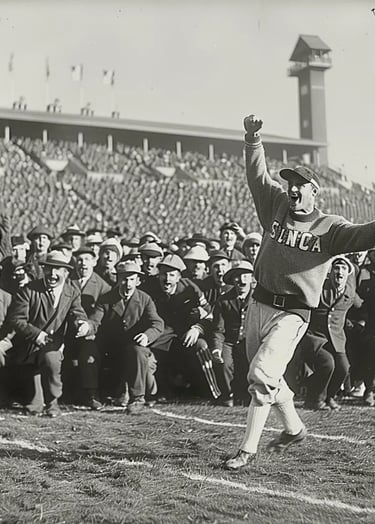 lively football field as Johnny Campbell, dressed in a woolen varsity sweater
