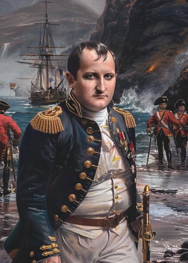 Napoleon Bonaparte disembarking from a wooden British warship