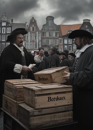 Merchants in Uproar: In a bustling Amsterdam marketplace, Dutch wine merchants argue heatedly