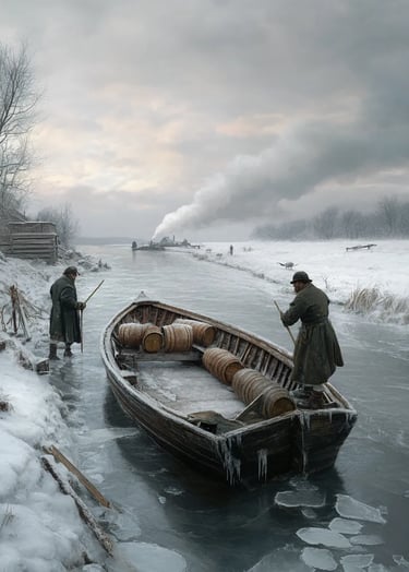 Gray December sky over the Erie Canal near Utica, 1831