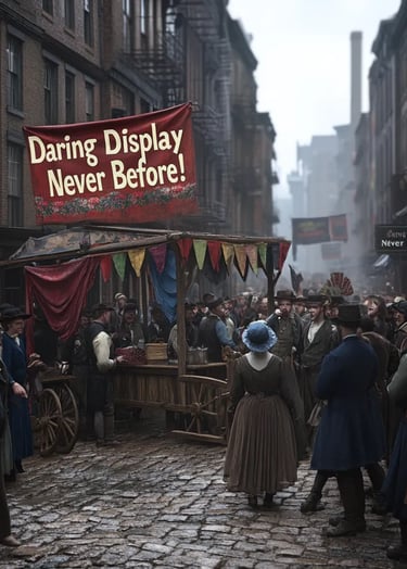 Crowd gathers in NYC 1817 for street carnival and stage show.