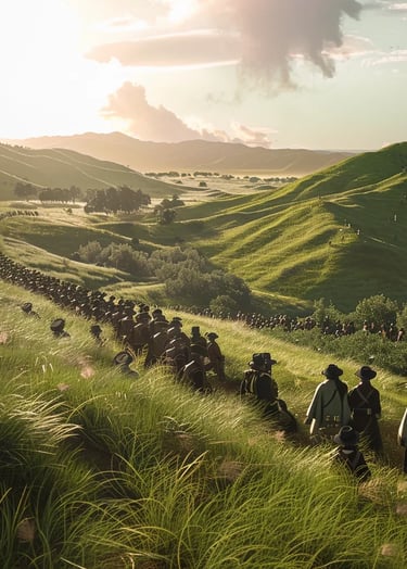 600 British troops marching into the peaceful Māori settlement of Parihaka