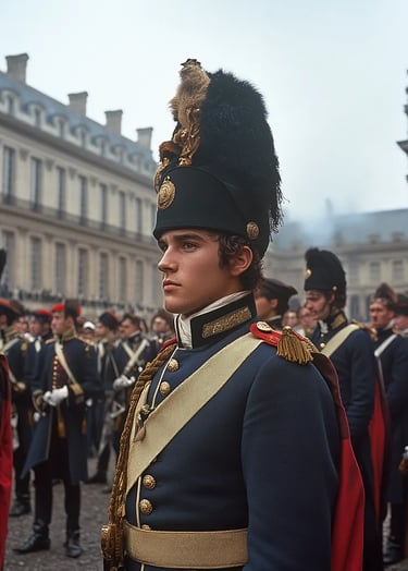 Napoleon Bonaparte, a 16-year-old cadet, standing in the courtyard of the prestigious École Militair