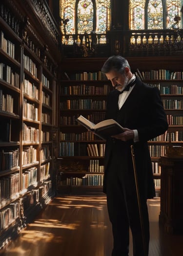 Prime Minister José Canalejas browsing books in a Madrid bookstore, late 19th-century