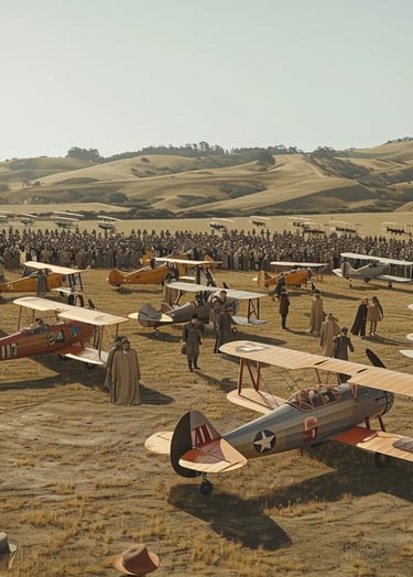 biplanes lined up at the starting point of the first transcontinental air race