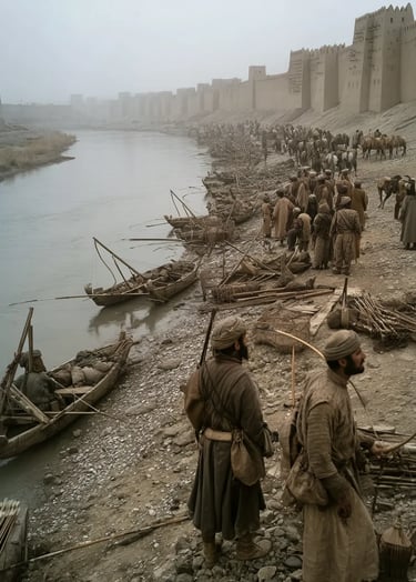Tigris River Banks, 1401 CE: pale dawn light