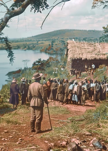 Ujiji, Tanzania, 1871 – Wide-angle shot of a small lakeside village