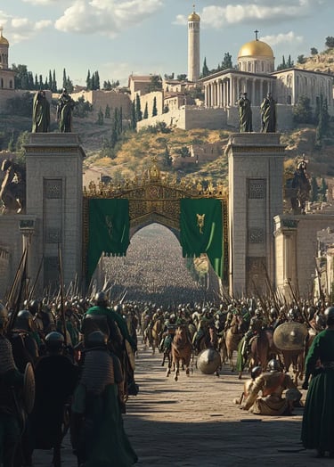 grand gates of Antioch as they are flung open to the victorious Rashidun army
