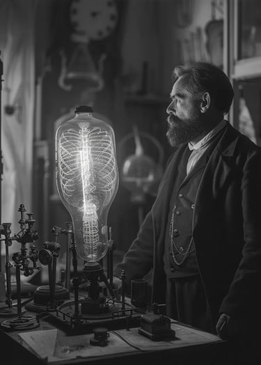Wilhelm Röntgen’s dimly lit laboratory, cluttered with scientific equipment